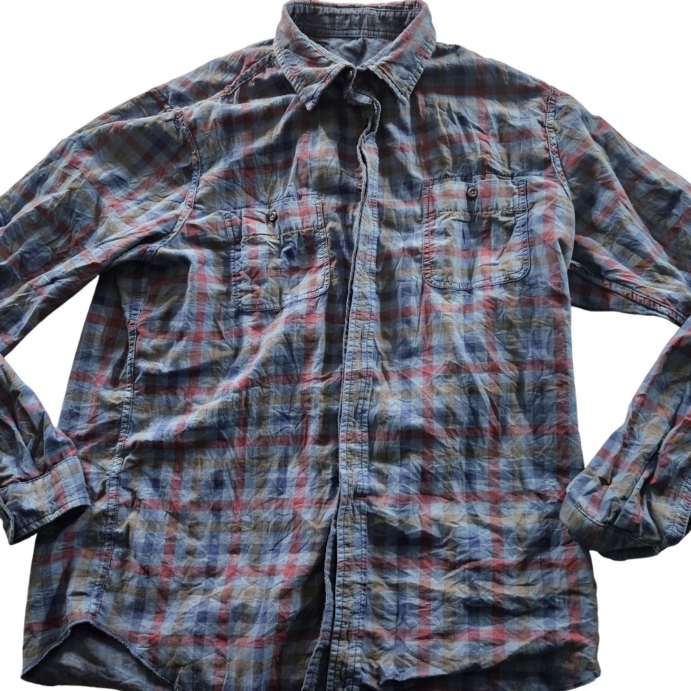 Tailor Vintage Shirt Mens Large Blue Red Plaid Long Sleeve Button Down‎ Pockets